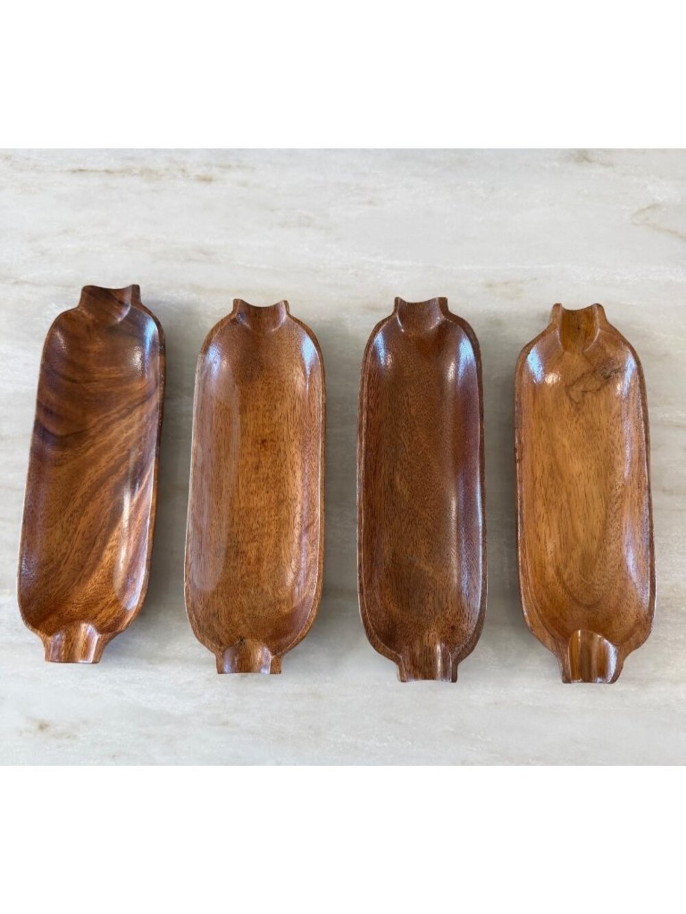 Set Of 4 Hand-Carved Wooden MCM Corn on the cob Holders
